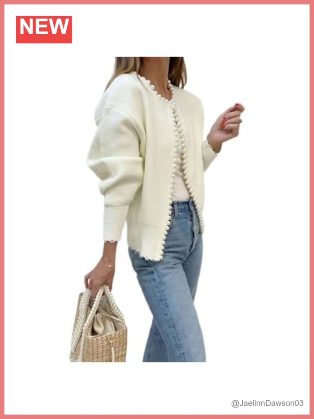 Pearl Trim Open Front Cardigan Cozy Knit Sweater Fall Layering Women's